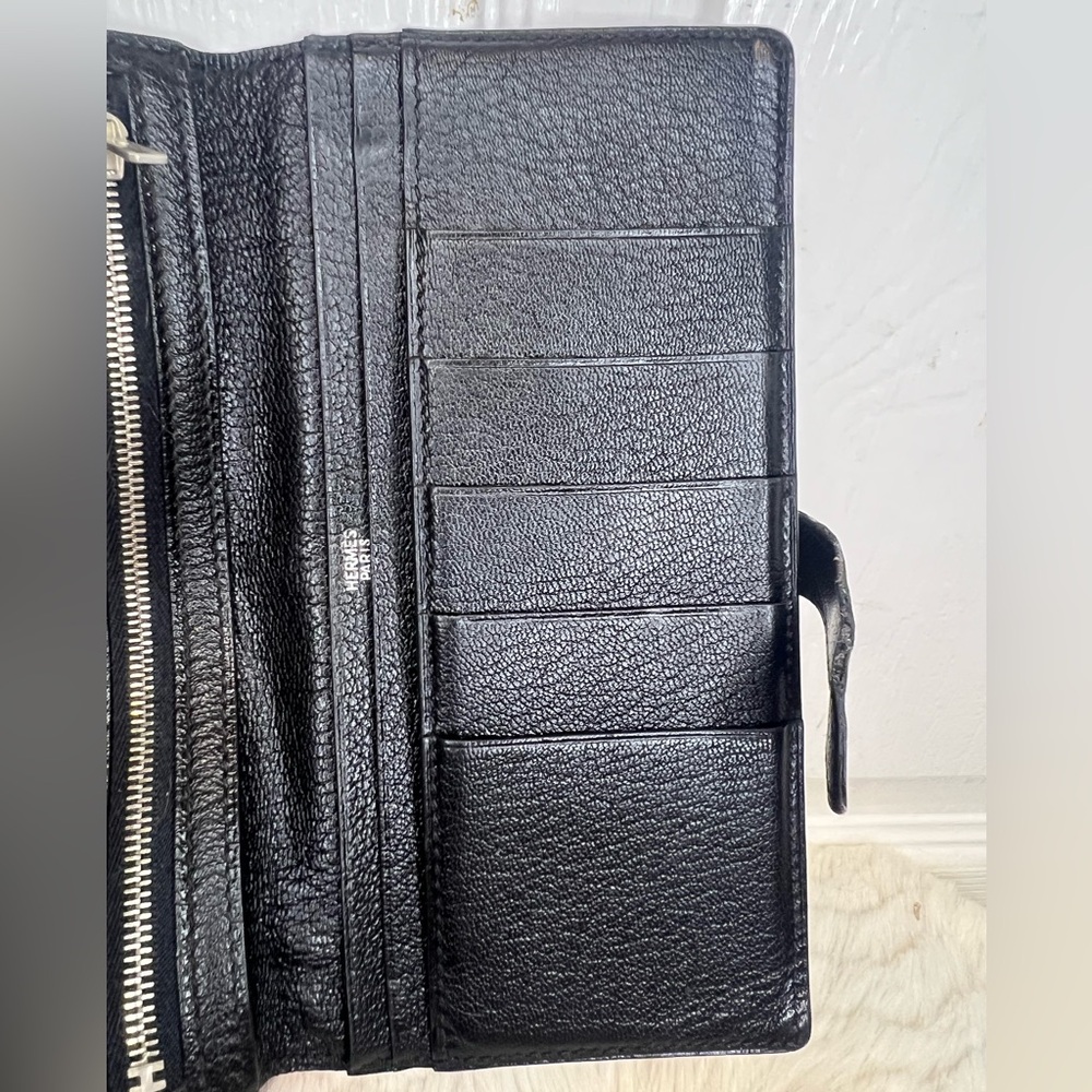 HERMES BEARN VEAU SWIFT LEATHER LONG BIFOLD WALLET IN BLACK - Picture 4 of 16